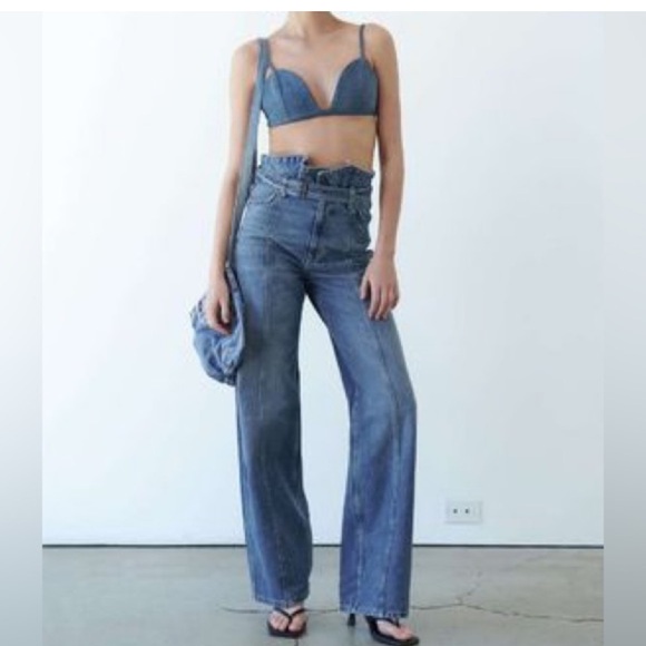 ZARA NWT ZW HIGH WAISTED PAPERBAG JEANS - Picture 2 of 4